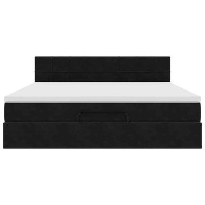 Struttura Letto Pouf con Materasso Nero 160x200 cm in Velluto