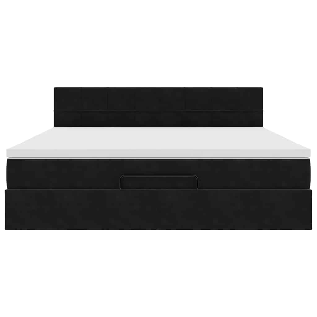 Struttura Letto Pouf con Materasso Nero 180x200 cm in Velluto