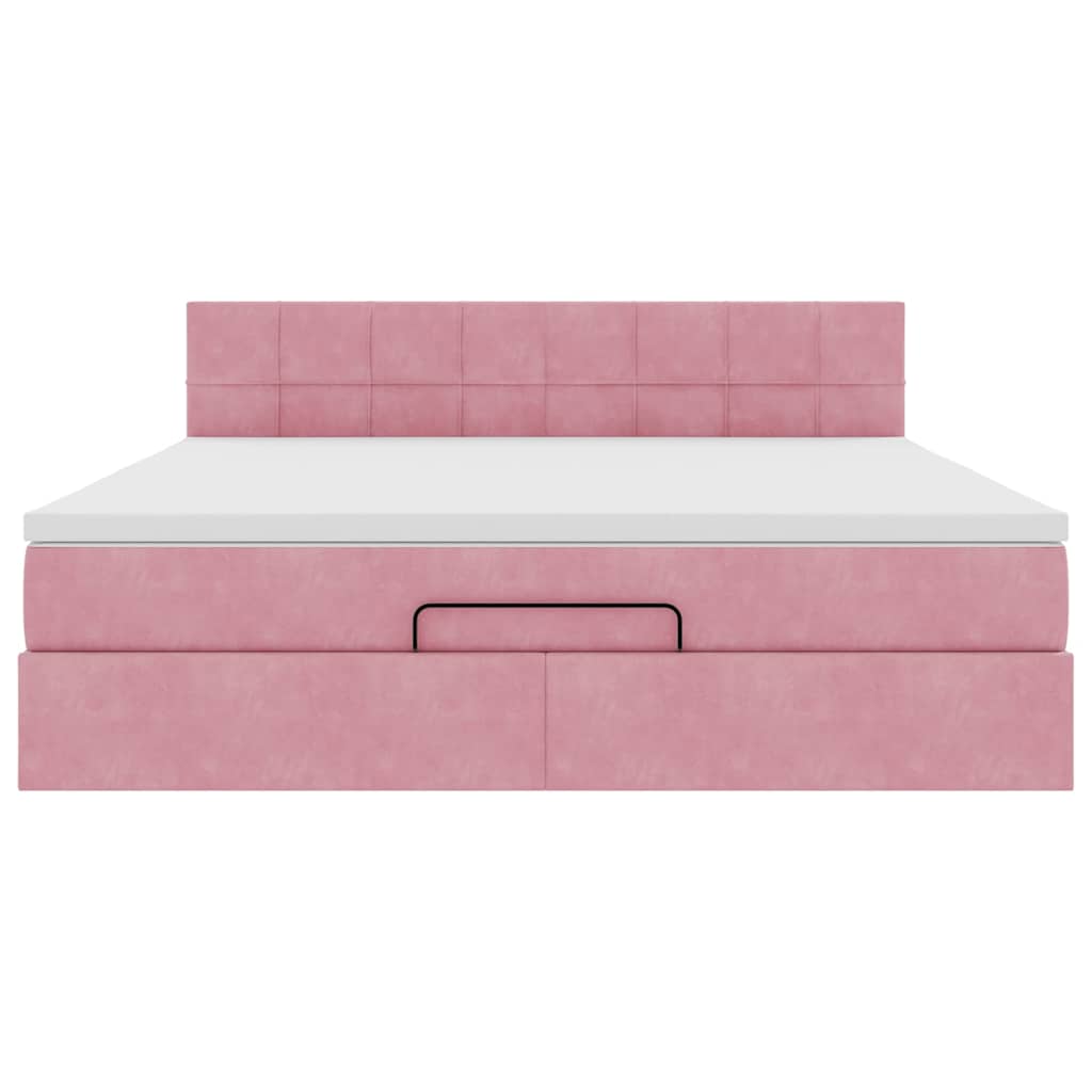 Struttura Letto Pouf con Materasso Rosa 180x200 cm in Velluto