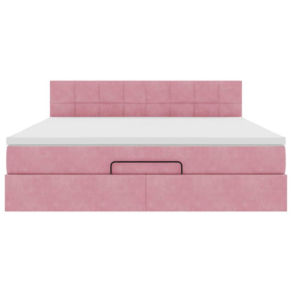 Struttura Letto Pouf con Materasso Rosa 180x200 cm in Velluto