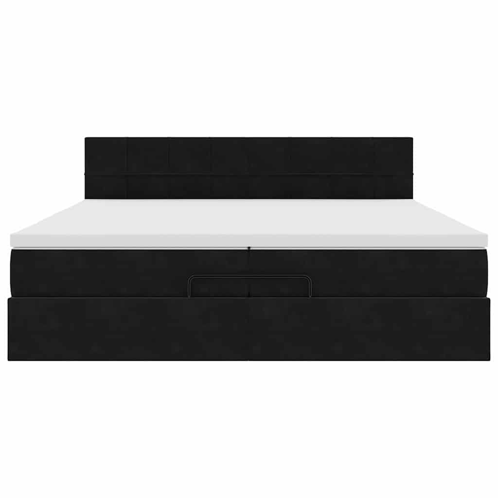 Struttura Letto Pouf con Materasso Nero 200x200 cm in Velluto