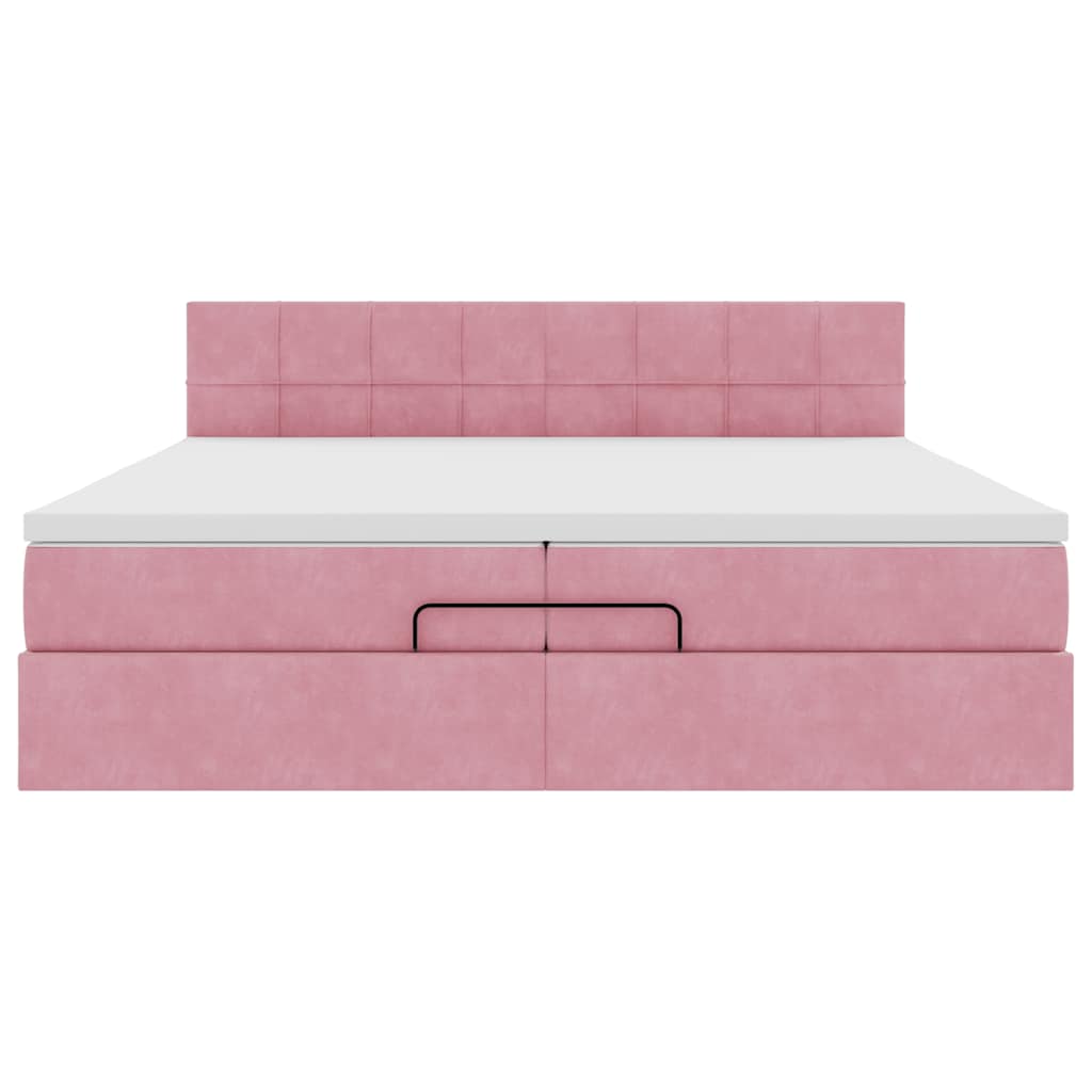 Struttura Letto Pouf con Materasso Rosa 200x200 cm Velluto
