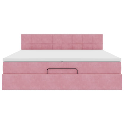 Struttura Letto Pouf con Materasso Rosa 200x200 cm Velluto