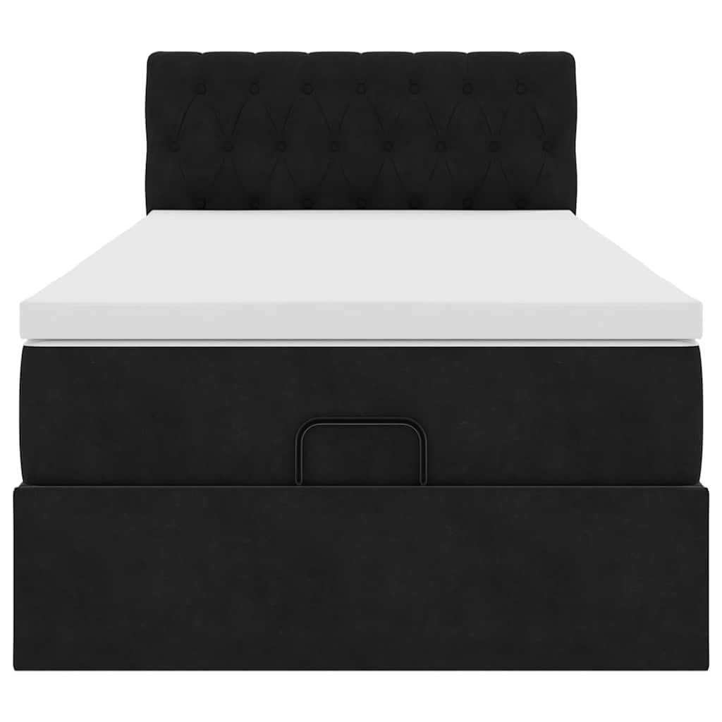 Struttura Letto Pouf con Materasso Nero 80x200 cm in Velluto