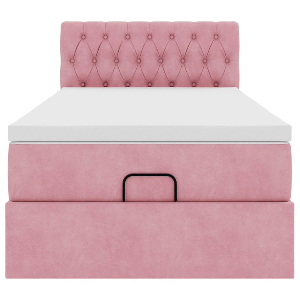 Struttura Letto Pouf con Materasso Rosa 90x190 cm in Velluto