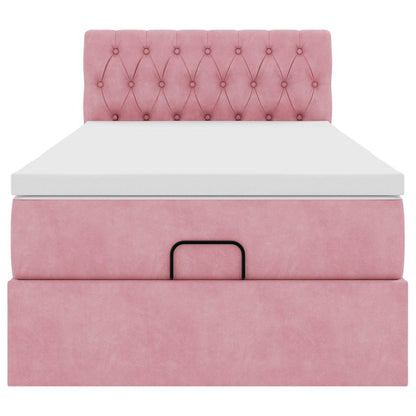 Struttura Letto Pouf con Materasso Rosa 90x190 cm in Velluto