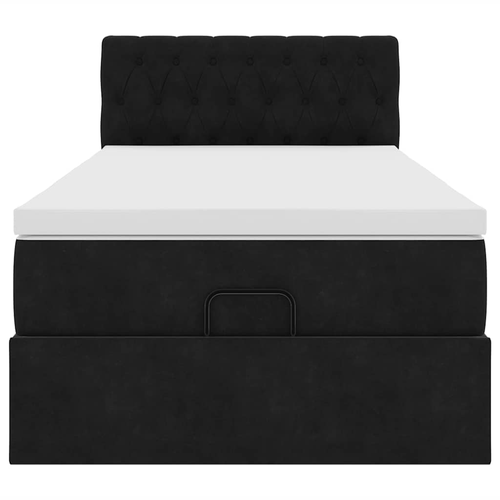 Struttura Letto Pouf con Materasso Nero 90x200 cm in Velluto