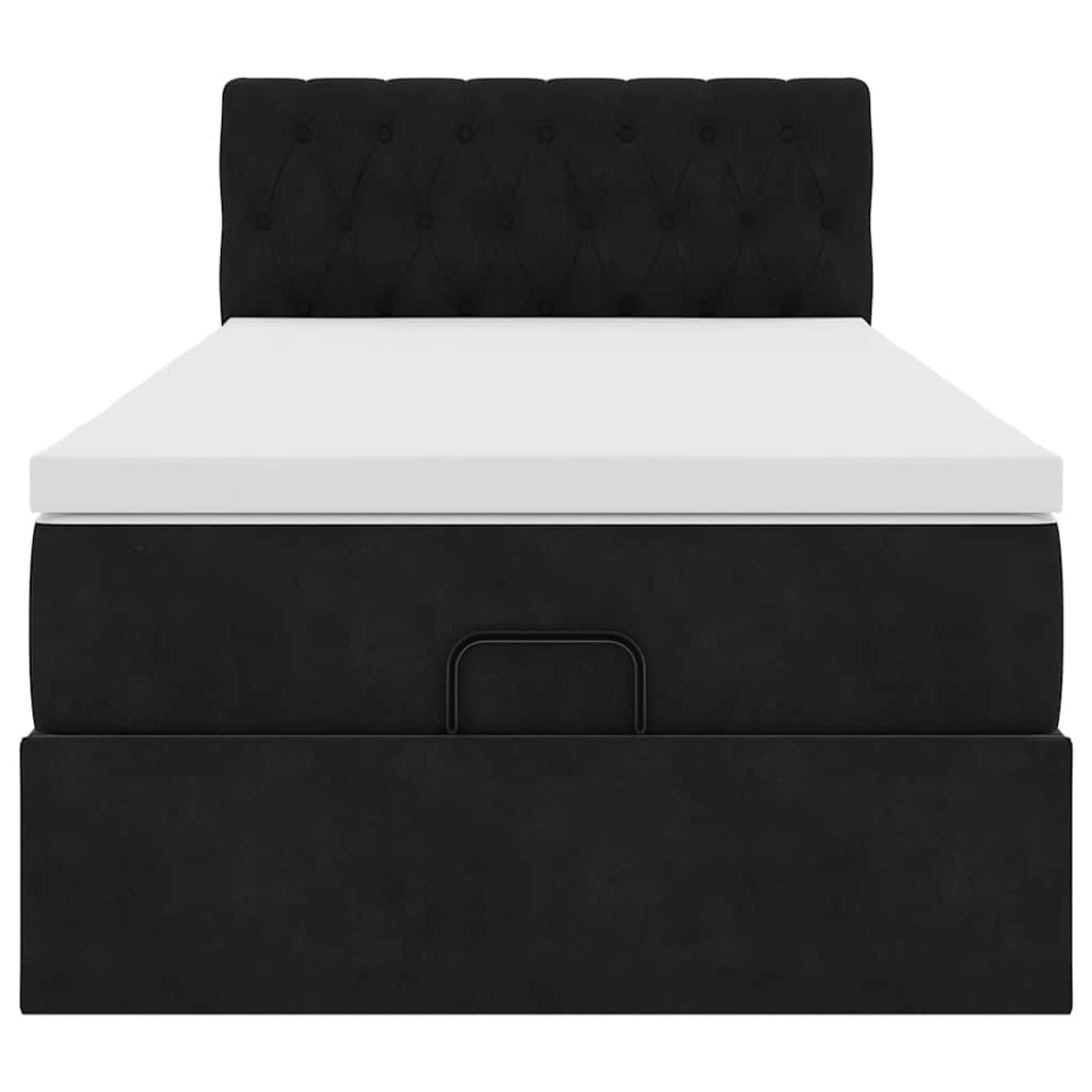 Struttura Letto Pouf con Materasso Nero 100x200 cm Velluto