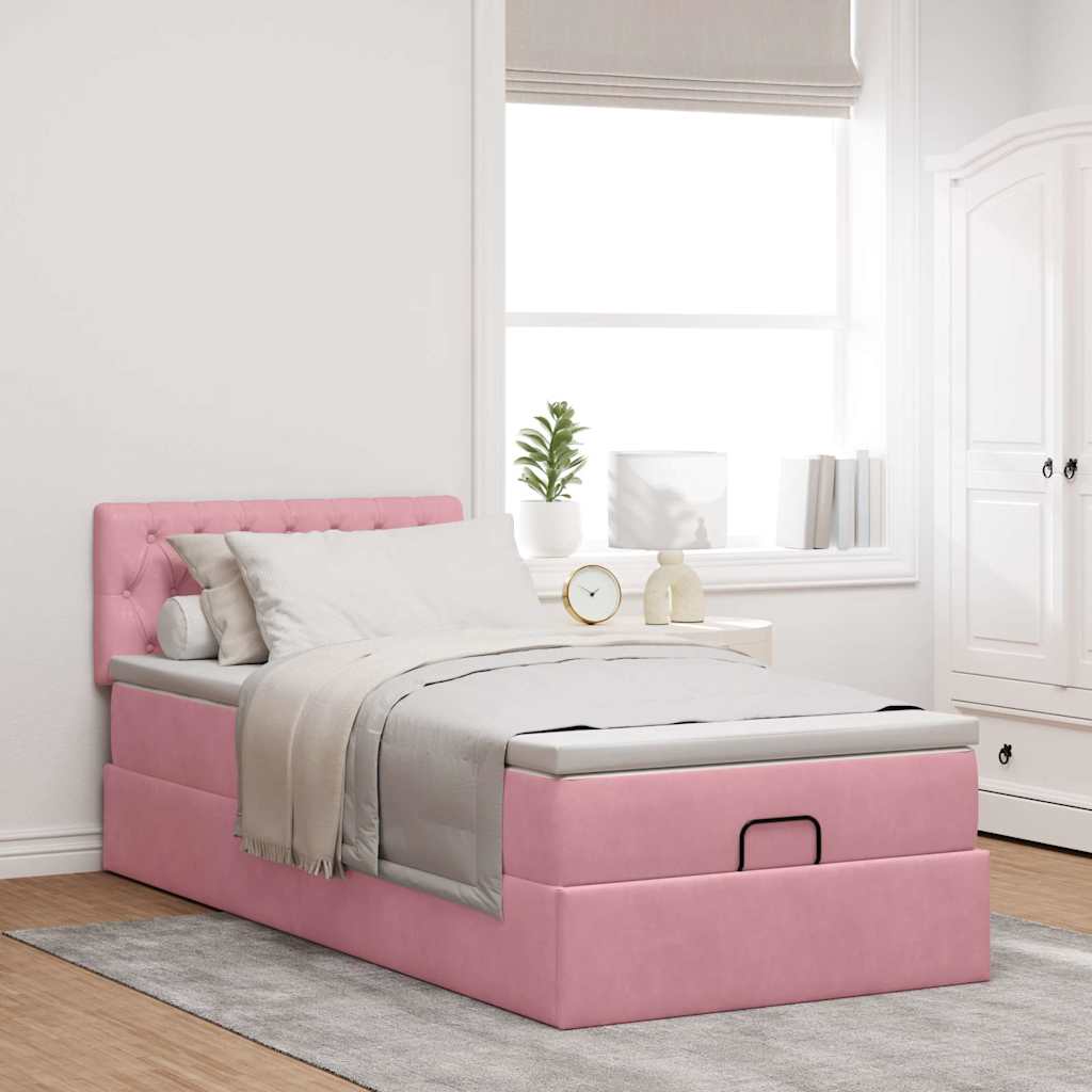 Struttura Letto Pouf con Materasso Rosa 100x200 cm Velluto