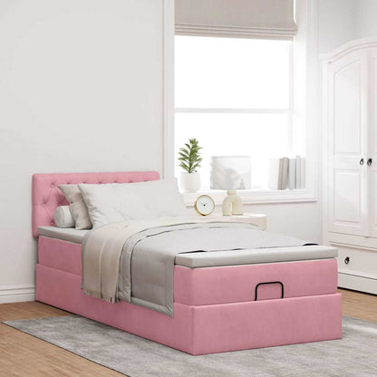 Struttura Letto Pouf con Materasso Rosa 100x200 cm Velluto