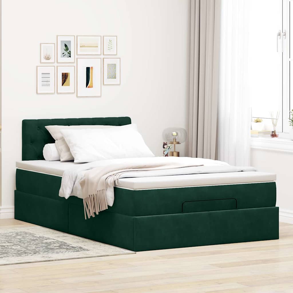 Pouf Letto con Materasso Verde Scuro 120x190 cm Velluto