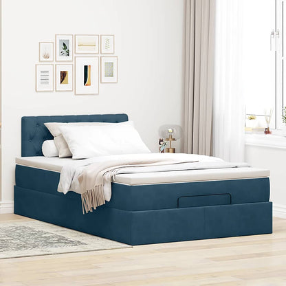 Pouf Letto con Materasso Blu Scuro 120x190 cm Velluto