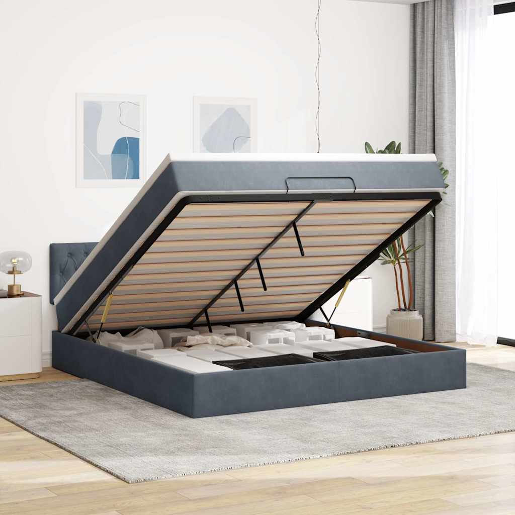 Struttura Letto Pouf con Materasso 160x200 cm in Velluto