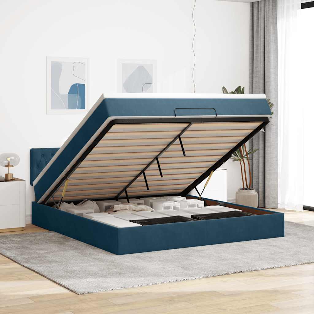 Struttura Letto Pouf con Materasso 160x200 cm in Velluto