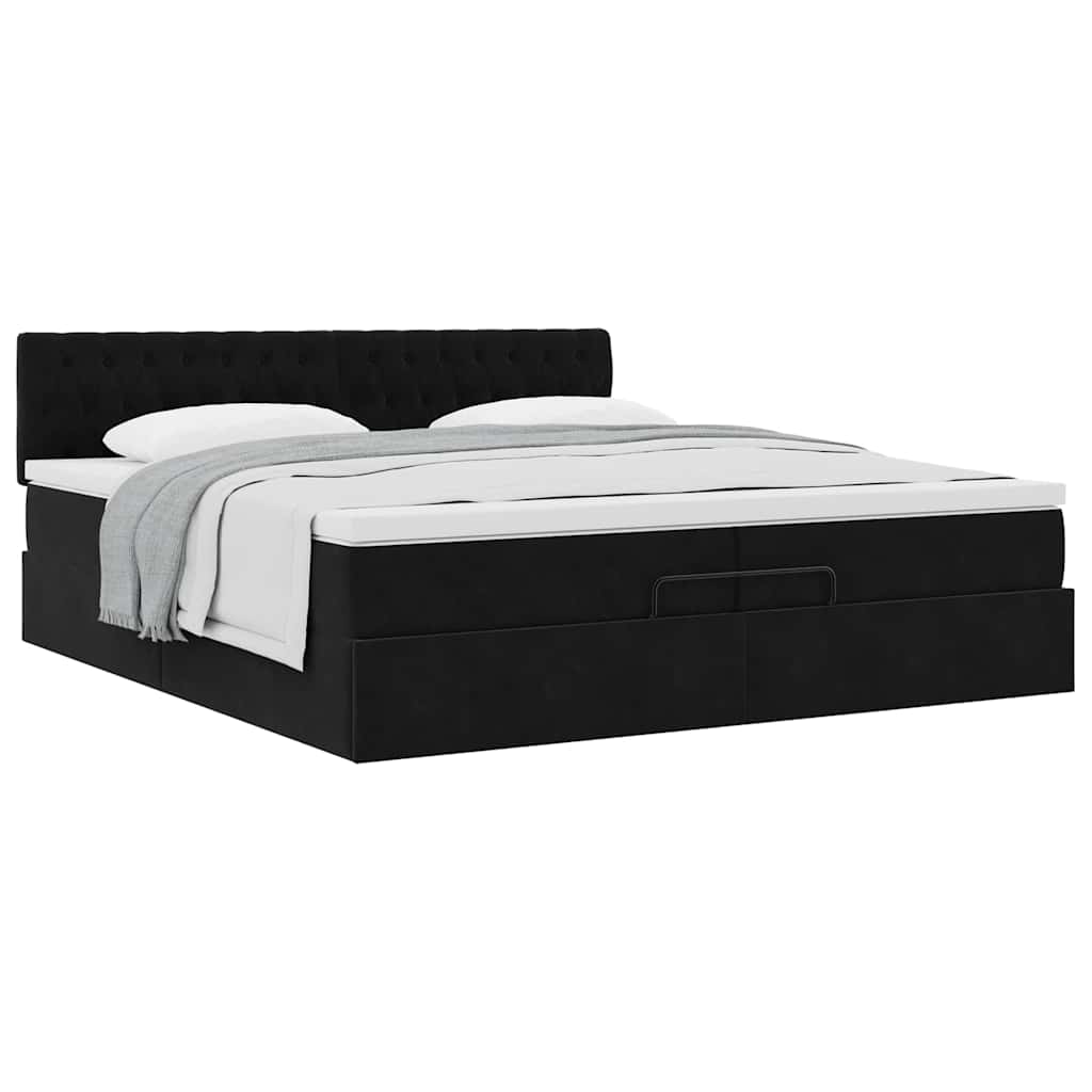 Struttura Letto Pouf con Materasso Nero 200x200 cm in Velluto