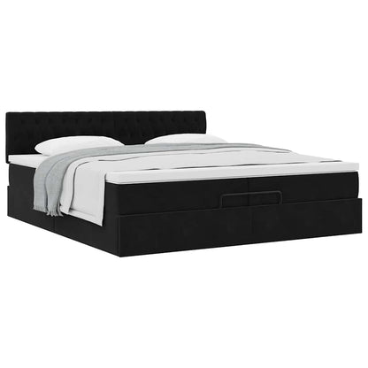 Struttura Letto Pouf con Materasso Nero 200x200 cm in Velluto