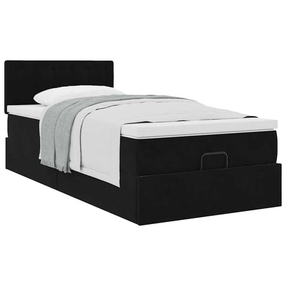 Struttura Letto Pouf con Materasso Nero 90x190 cm in Velluto