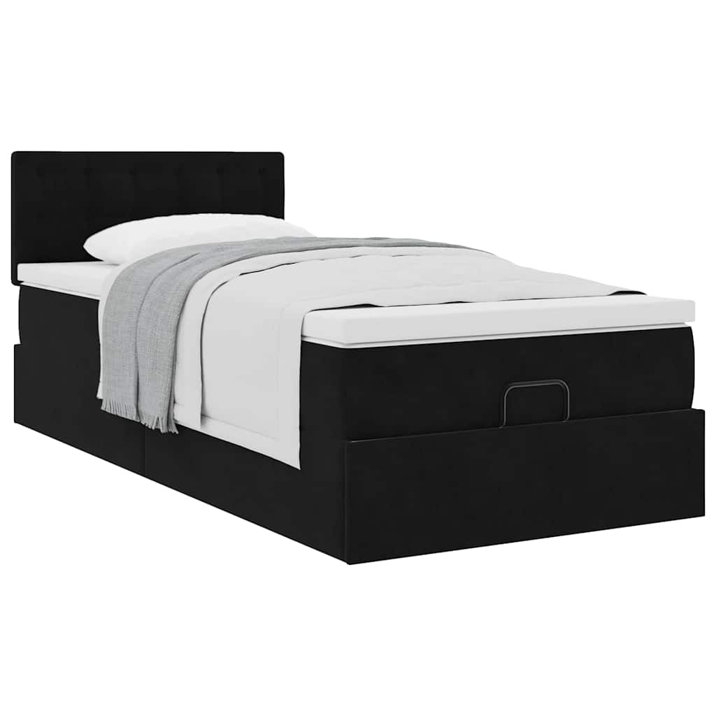 Struttura Letto Pouf con Materasso Nero 100x200 cm Velluto