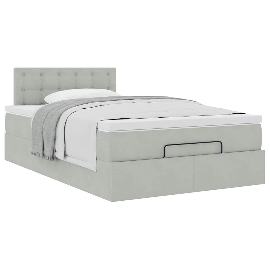 Pouf Letto con Materasso Grigio Chiaro 120x190 cm in Velluto