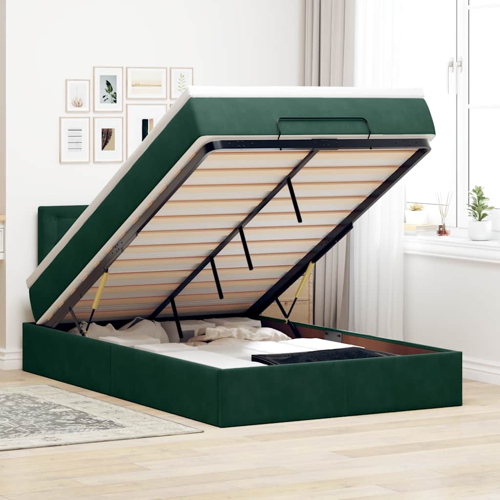 Pouf Letto con Materasso Verde Scuro 120x190 cm Velluto
