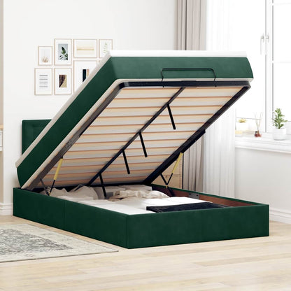 Pouf Letto con Materasso Verde Scuro 120x190 cm Velluto