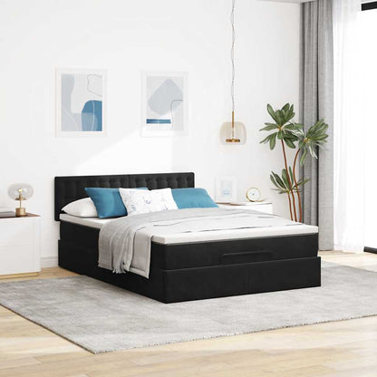 Struttura Letto Pouf con Materasso Nero 140x200 cm in Velluto