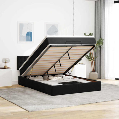 Struttura Letto Pouf con Materasso Nero 140x200 cm in Velluto