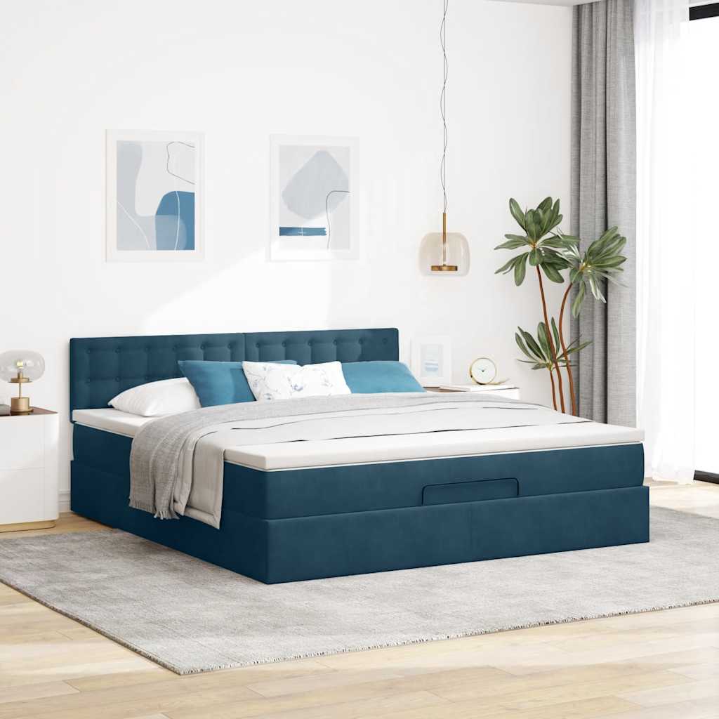 Struttura Letto Pouf con Materasso 180x200 cm in Velluto