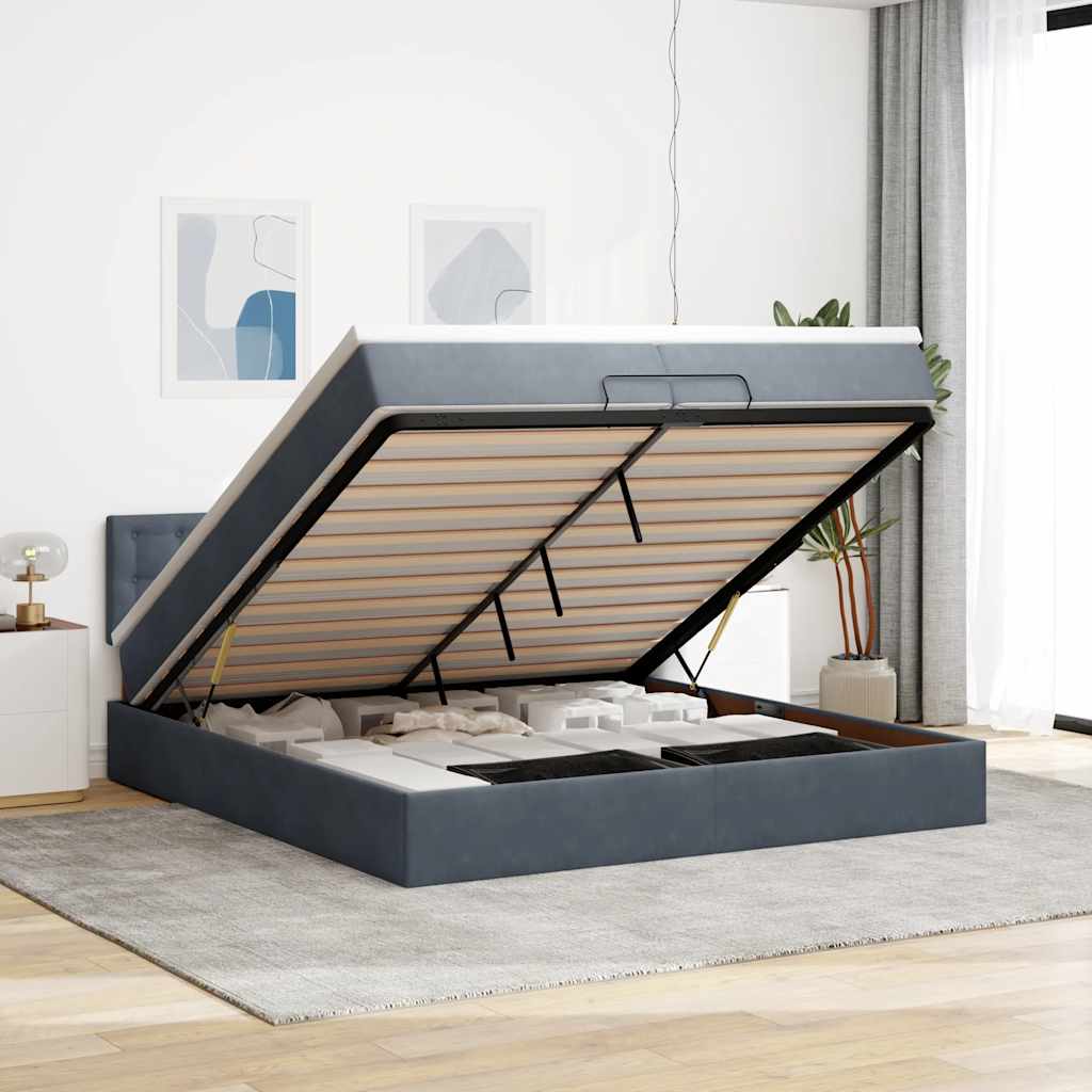 Struttura Letto Pouf con Materasso 200x200 cm in Velluto