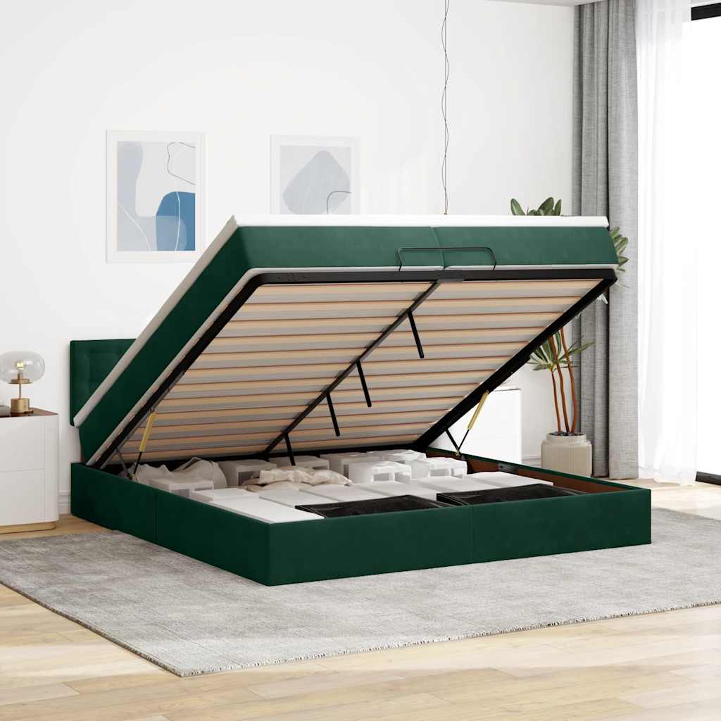 Struttura Letto Pouf con Materasso 200x200 cm in Velluto