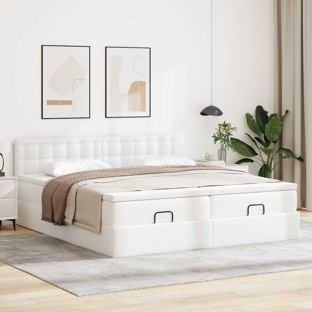 Struttura Letto Pouf con Materassi Bianco 160x200 cm Similpelle