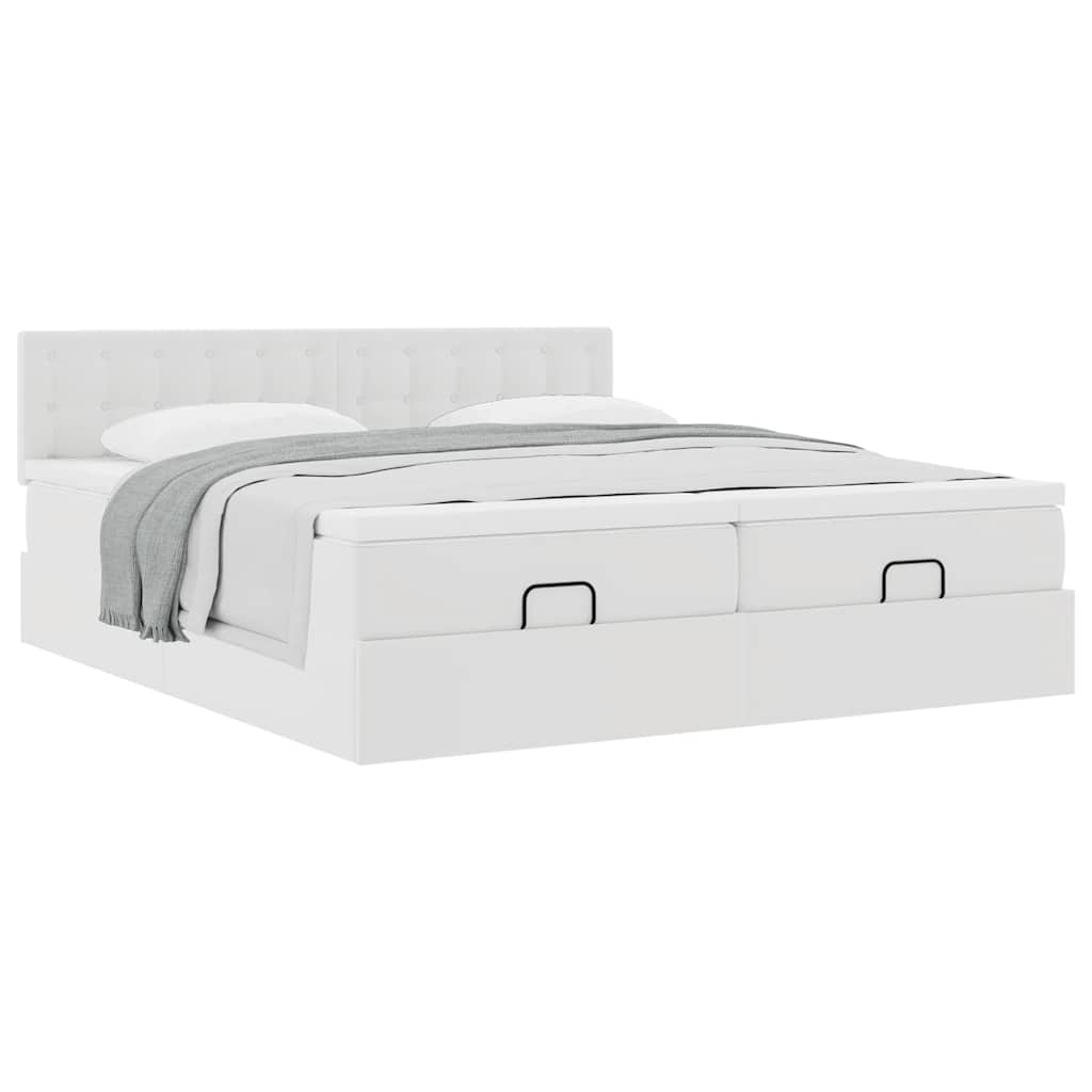 Struttura Letto Pouf con Materassi Bianco 160x200 cm Similpelle