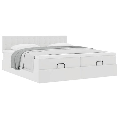 Struttura Letto Pouf con Materassi Bianco 160x200 cm Similpelle