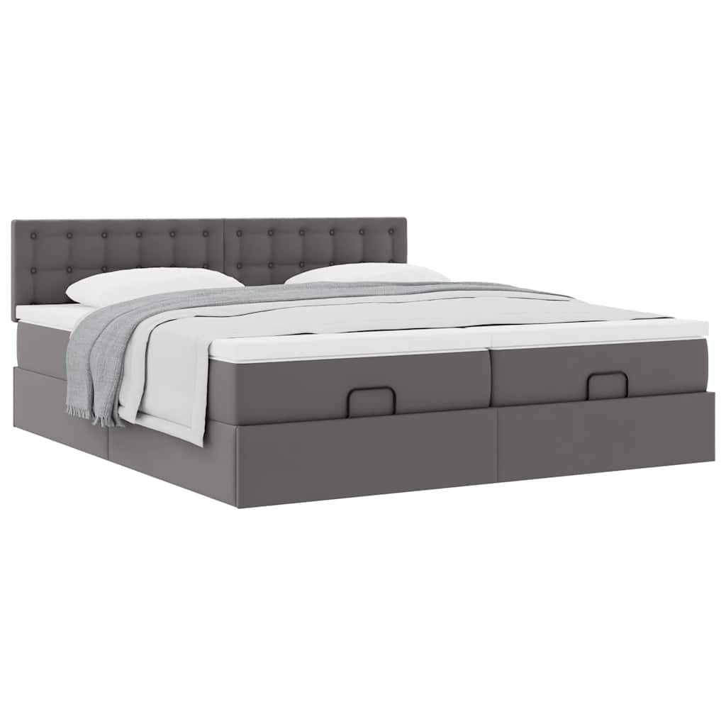 Struttura Letto Pouf con Materassi Grigio 160x200 cm Similpelle