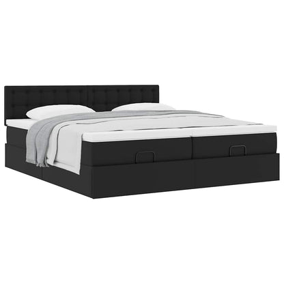 Struttura Letto Pouf con Materassi Nero 180x200 cm Similpelle