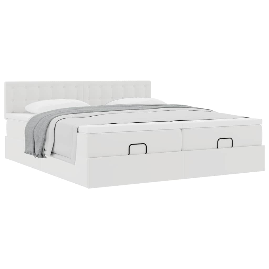Struttura Letto Pouf con Materassi Bianco 180x200 cm Similpelle