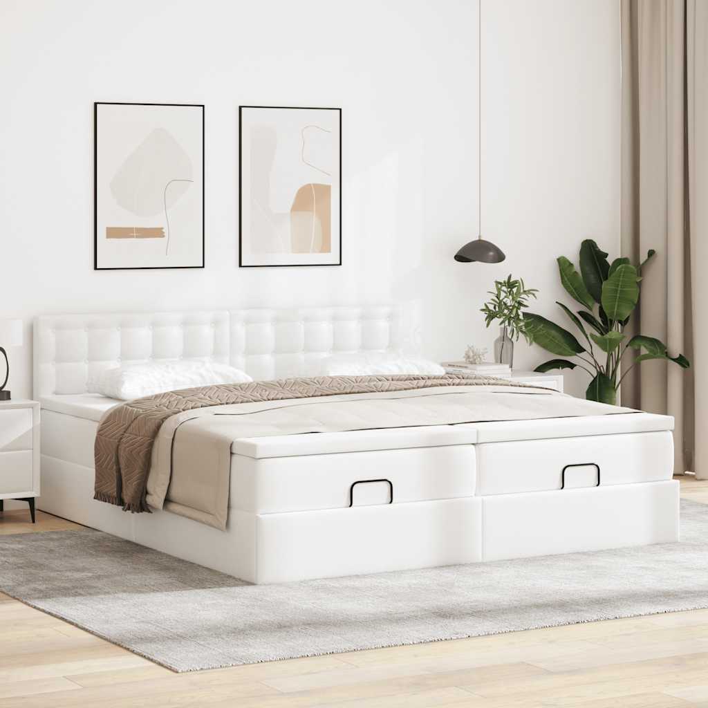 Struttura Letto Pouf con Materassi Bianco 200x200 cm Similpelle