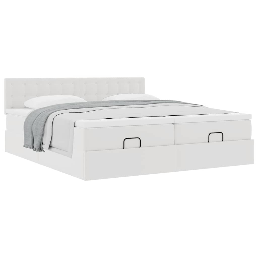 Struttura Letto Pouf con Materassi Bianco 200x200 cm Similpelle