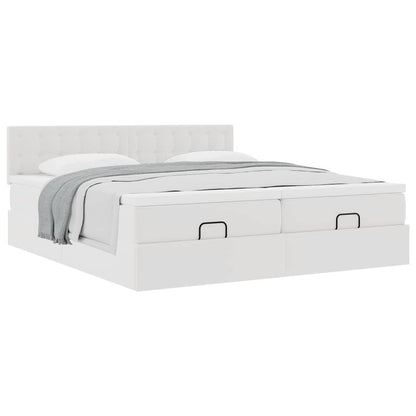 Struttura Letto Pouf con Materassi Bianco 200x200 cm Similpelle