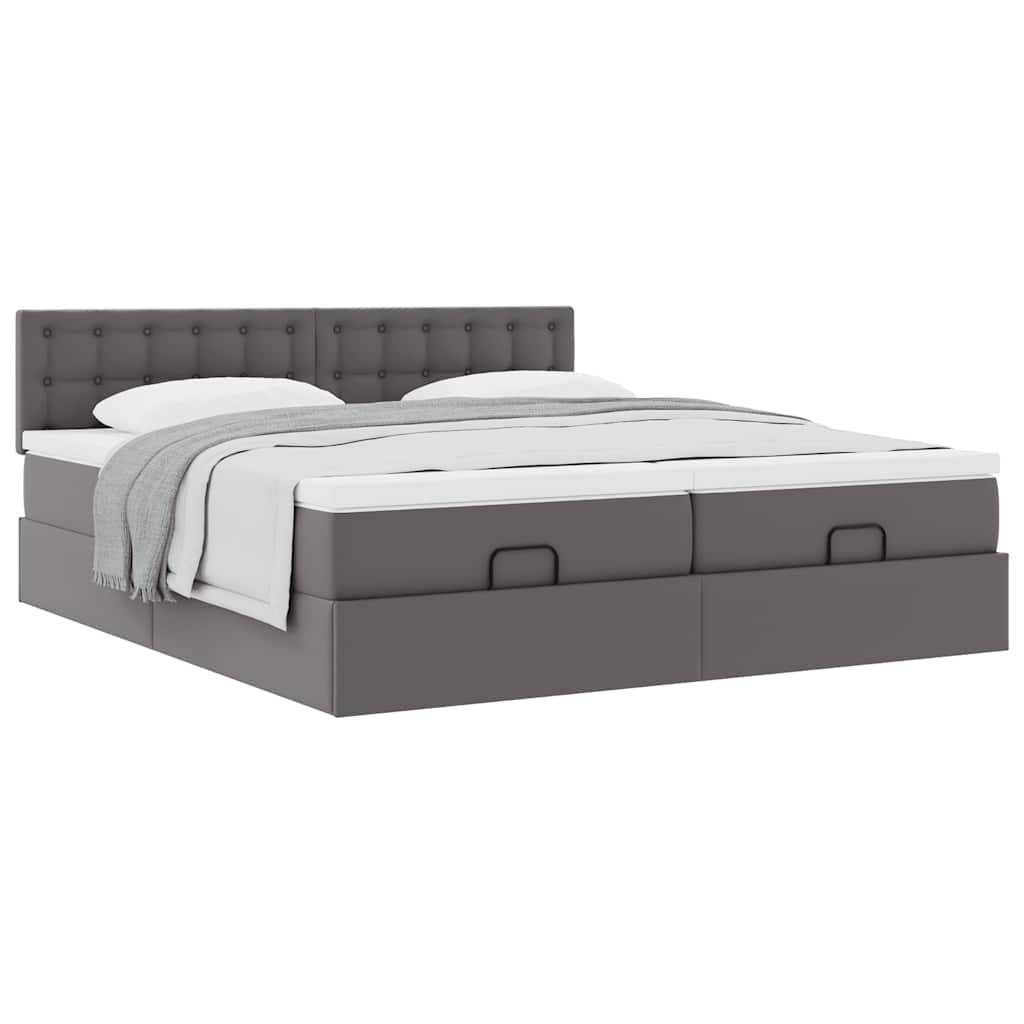 Struttura Letto Pouf con Materassi Grigio 200x200 cm Similpelle