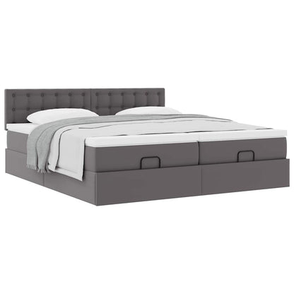 Struttura Letto Pouf con Materassi Grigio 200x200 cm Similpelle