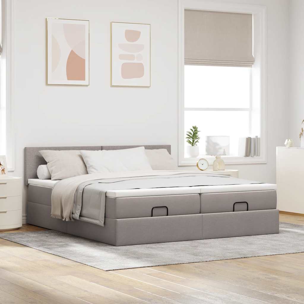 Struttura Letto Pouf con Materassi Tortora 160x200cm in Tessuto