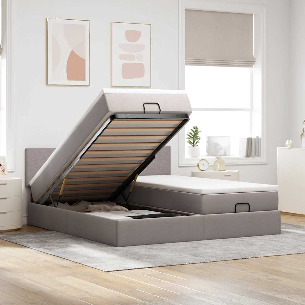 Struttura Letto Pouf con Materassi Tortora 160x200cm in Tessuto
