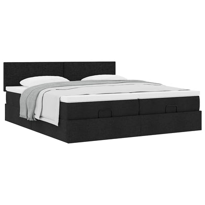 Struttura Letto Pouf con Materassi Nero 180x200 cm in Tessuto