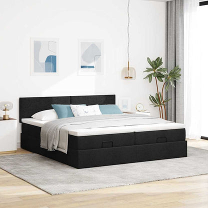 Struttura Letto Pouf con Materassi Nero 200x200 cm in Tessuto
