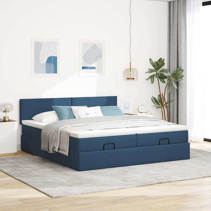 Struttura Letto Pouf con Materassi Blu 200x200 cm in Tessuto