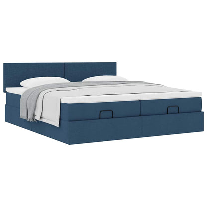 Struttura Letto Pouf con Materassi Blu 200x200 cm in Tessuto