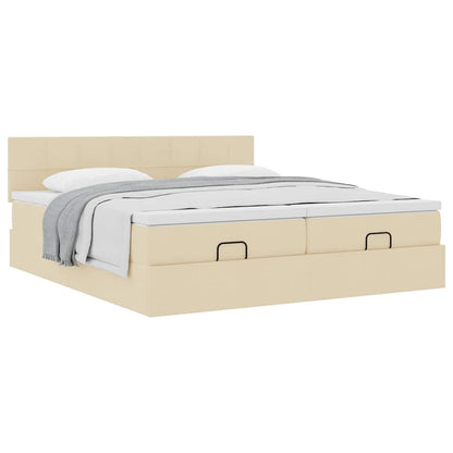 Struttura Letto Pouf con Materassi Crema 160x200 cm in Tessuto