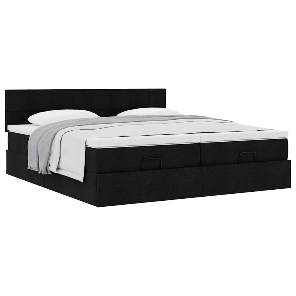 Struttura Letto Pouf con Materassi Nero 180x200 cm in Tessuto