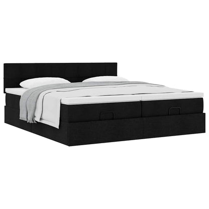 Struttura Letto Pouf con Materassi Nero 180x200 cm in Tessuto